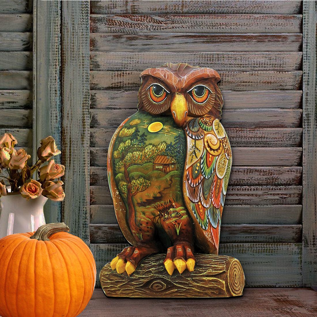 "Owl" Wooden Door Hanger - Thanksgiving & Halloween Decor by G. DeBrekht (Made in USA) – Duvencioglu