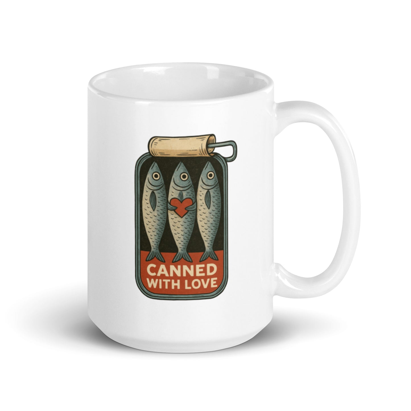 Canned With Love Mug – Funny Sardine Tin Illustration, Retro Coastal Cup Gift-Duvencioglu