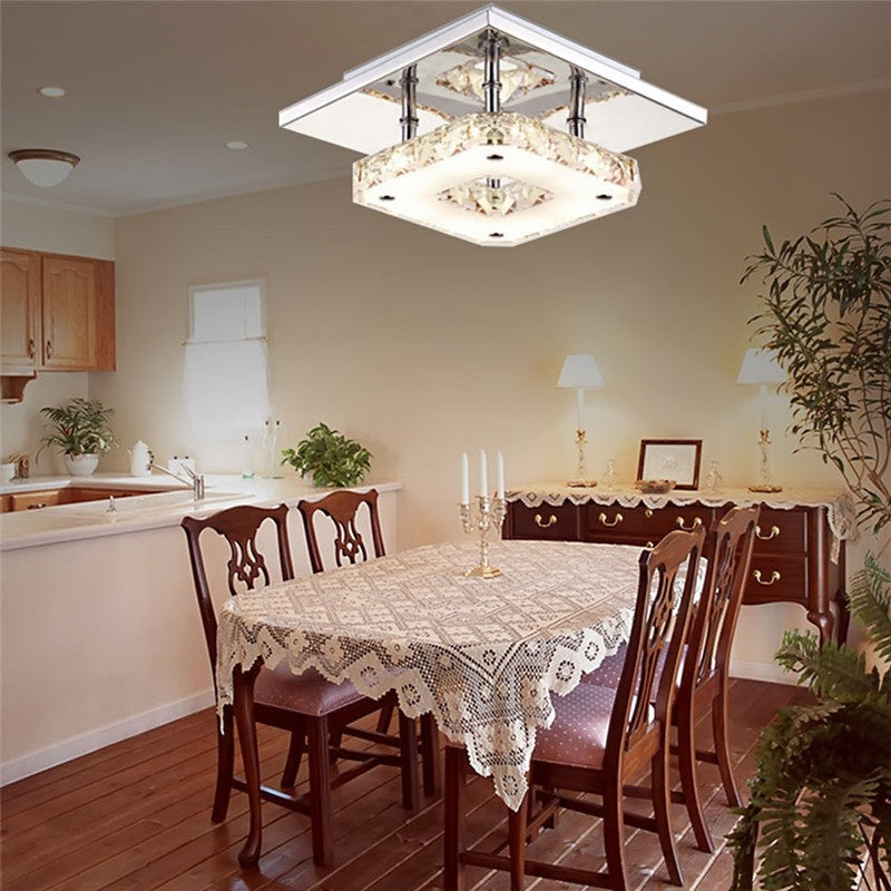 Modern Square Crystal LED Ceiling Chandelier – 8W Metal & Glass Pendant Light – Duvencioglu