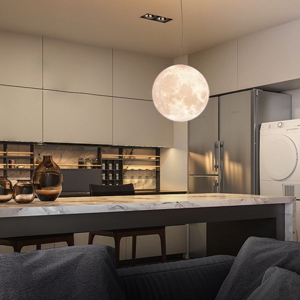 Moon Light 3D-Printed LED Pendant – Single-Head RGB Remote-Control Lamp – Duvencioglu