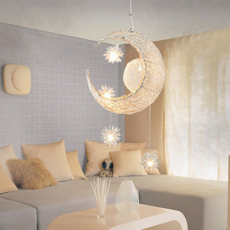 Aluminum-Star & Moon LED Chandelier – 250 mm Zinc-Alloy Pendant – Duvencioglu