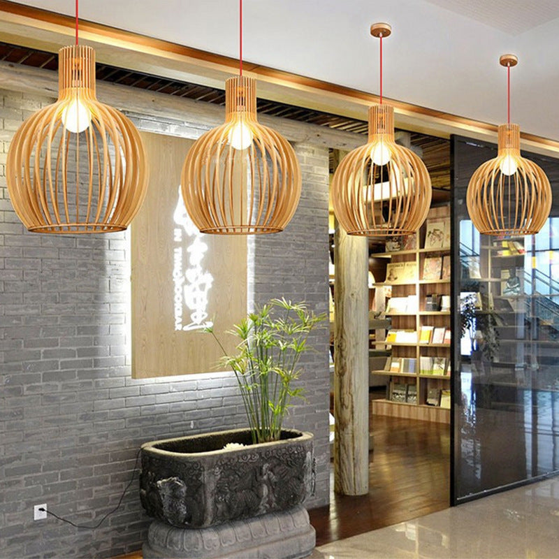 Nordic Birdcage Solid-Wood LED Chandelier – Retro Pendant – Duvencioglu