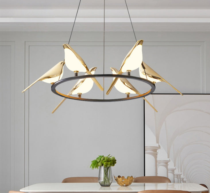 Nordic Bird Art LED Chandelier – Minimalist Iron Pendant (Model 21-150) – Duvencioglu