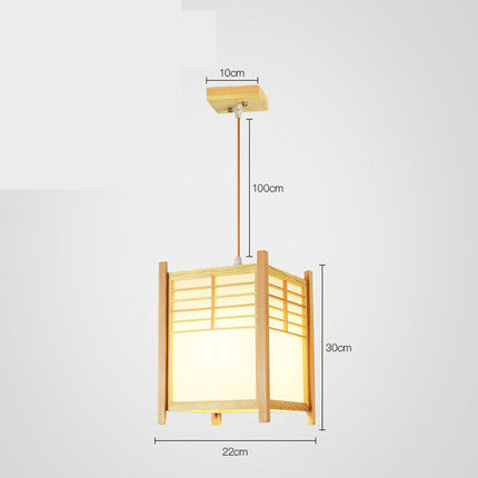 Wooden Tatami-Style LED Chandelier – 20–24×28–43 cm Pendant (Homestay & Tea Room) – Duvencioglu