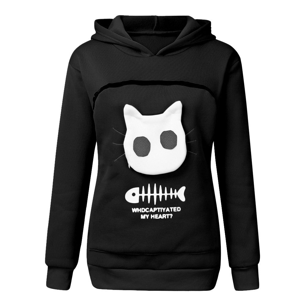 Women's Pet Holder Hoodie Sweatshirt - Cat & Small Dog Carrier Pocket Sweater – Duvencioglu