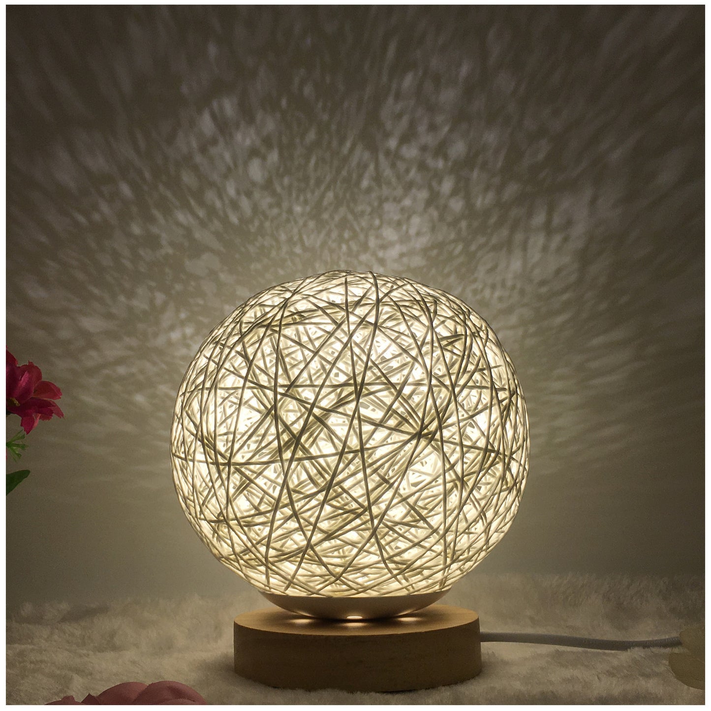 Creative Linen & Rattan Ball Table Lamp with Remote Control – Duvencioglu