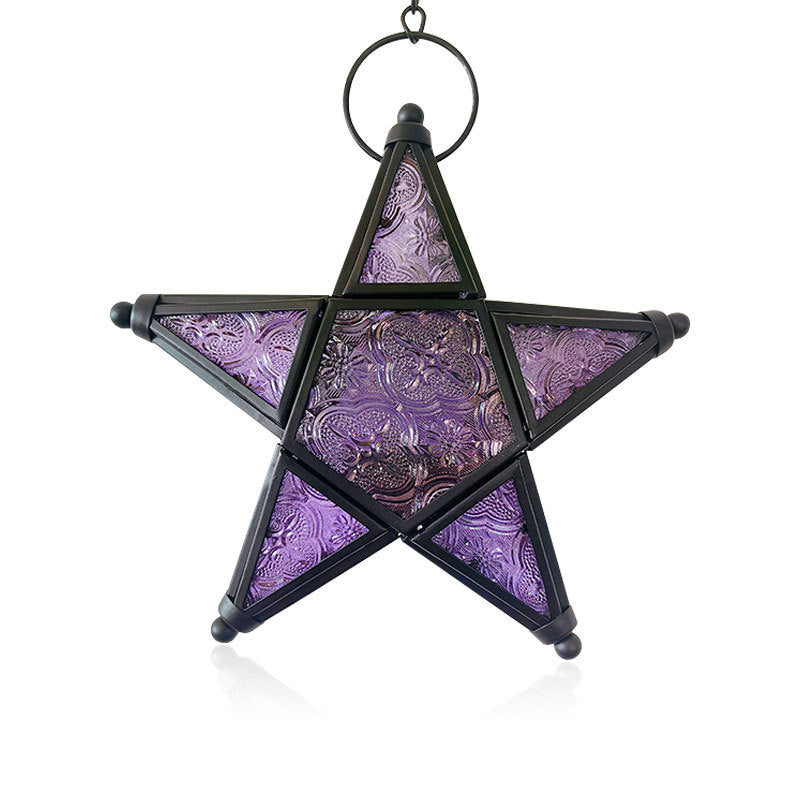Handcrafted Moroccan-Style Star Lantern with Colorful Glass – Duvencioglu
