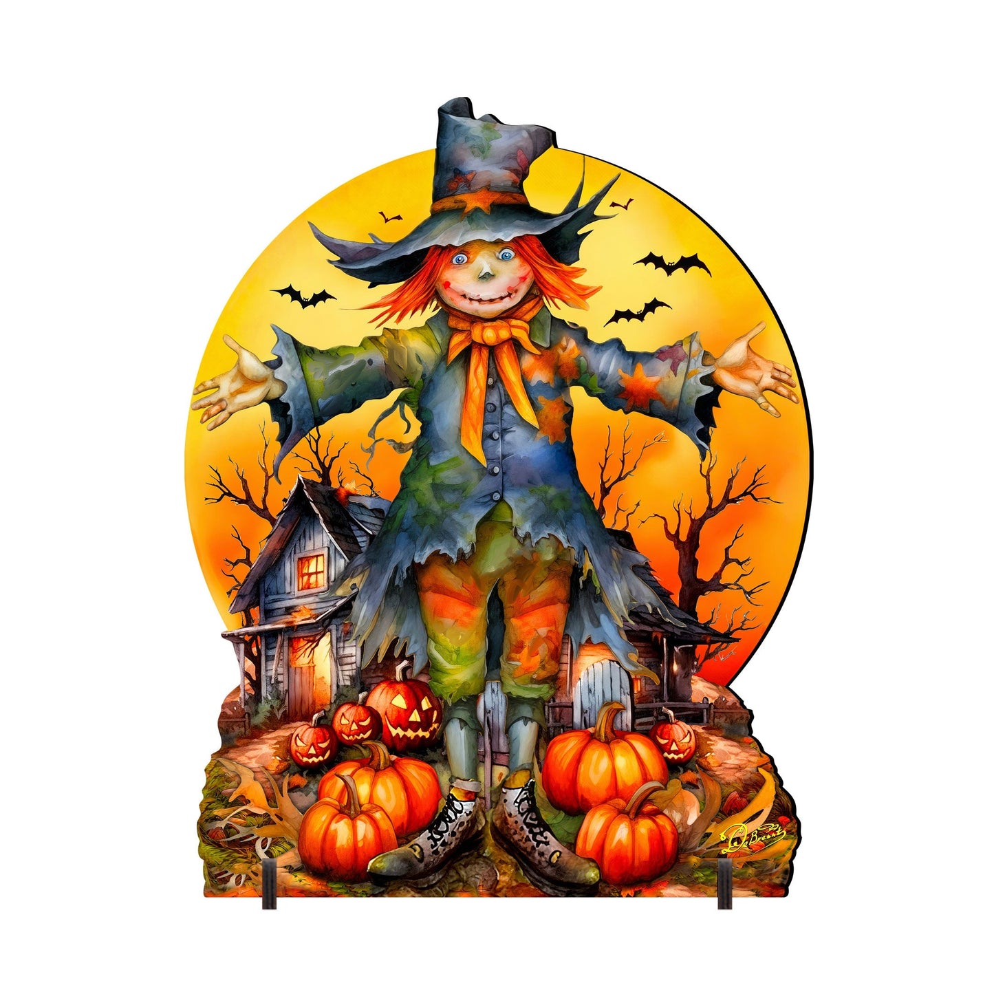 Freestanding Halloween Scarecrow Decor - Handcrafted Wood Art by G. Debrekht (Made in USA) – Duvencioglu
