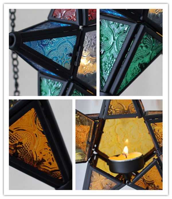 Handcrafted Moroccan-Style Star Lantern with Colorful Glass – Duvencioglu