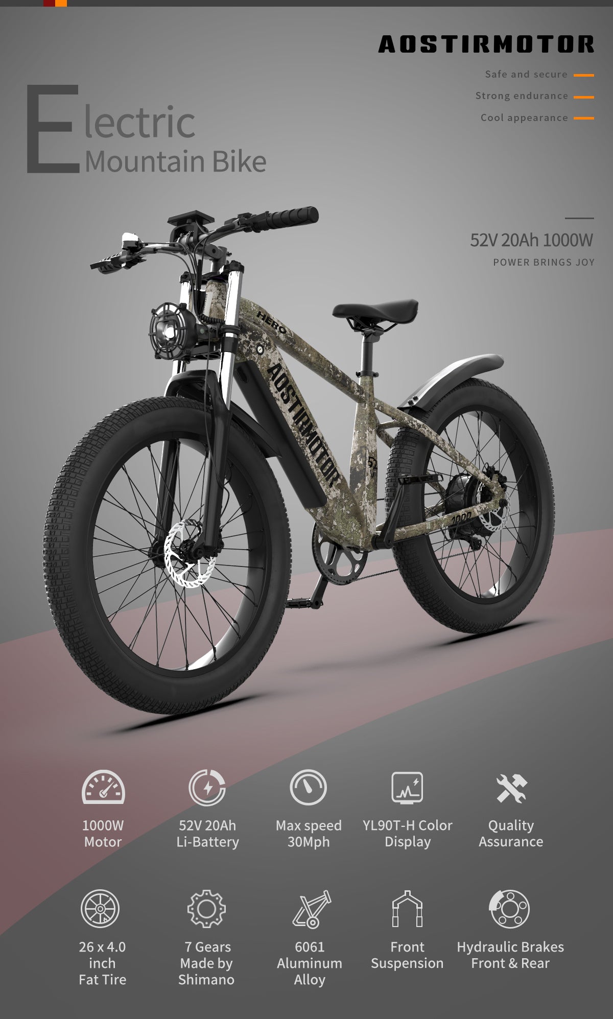 Conquer Any Trail: 26" Fat Tire Electric Bike with 1000W Motor & 52V Battery – Duvencioglu