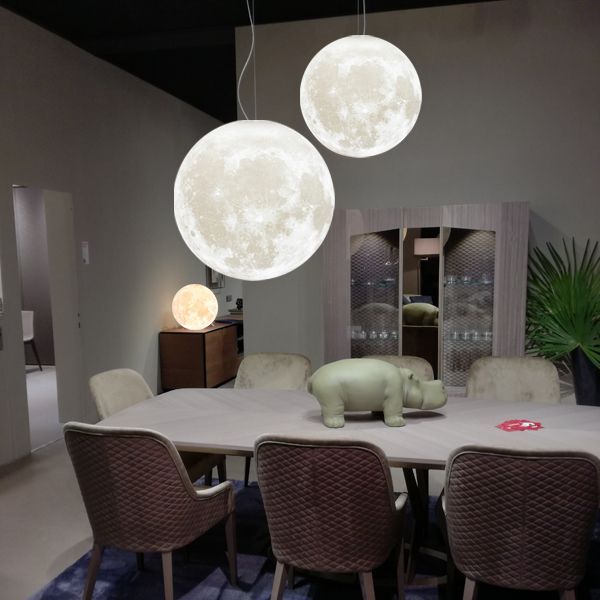Moon Light 3D-Printed LED Pendant – Single-Head RGB Remote-Control Lamp – Duvencioglu