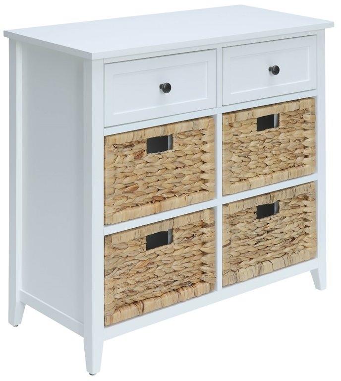30" Wide White Wood Veneer Accent Chest - 6 Drawers & Basket Design – Duvencioglu