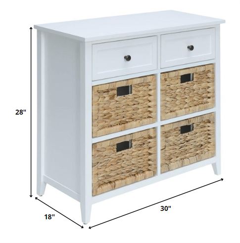 30" Wide White Wood Veneer Accent Chest - 6 Drawers & Basket Design – Duvencioglu