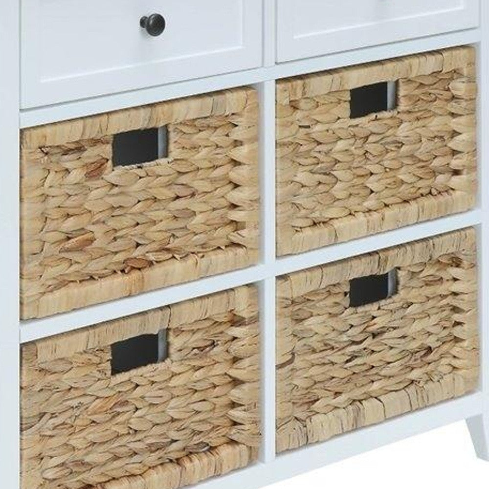30" Wide White Wood Veneer Accent Chest - 6 Drawers & Basket Design – Duvencioglu