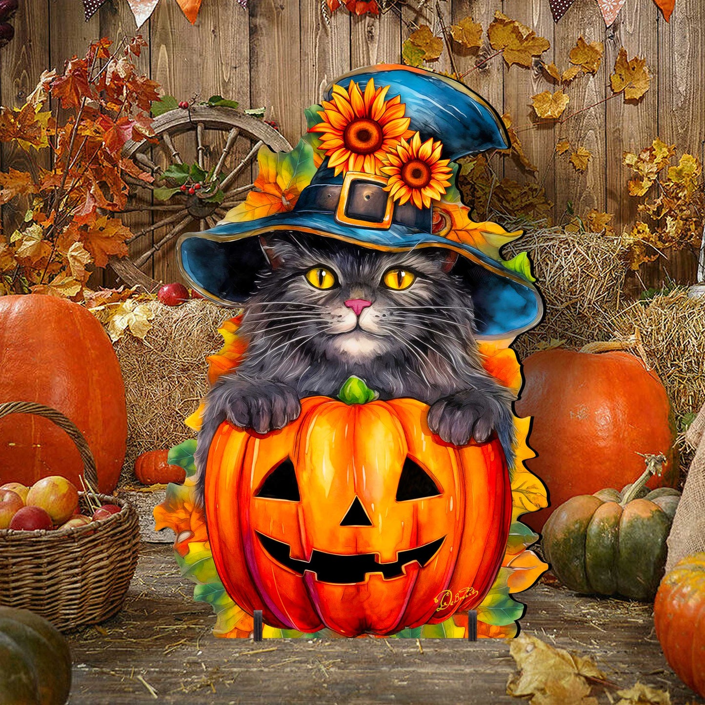 Freestanding Halloween Black Cat Decor - Handcrafted Wood Art by G. Debrekht (Made in USA) – Duvencioglu