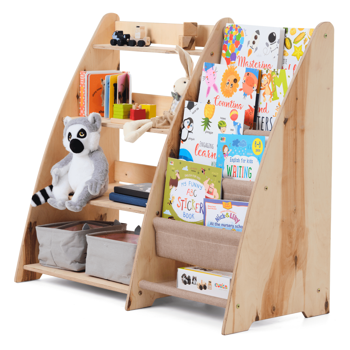 2-in-1 Montessori Wooden Shelf - Books & Toys Storage Unit – Duvencioglu