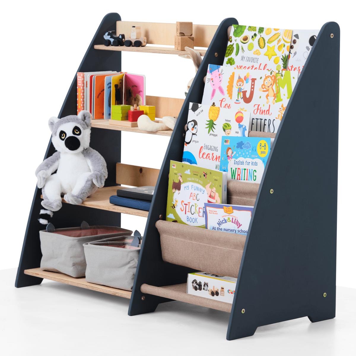 2-in-1 Montessori Wooden Shelf - Books & Toys Storage Unit – Duvencioglu