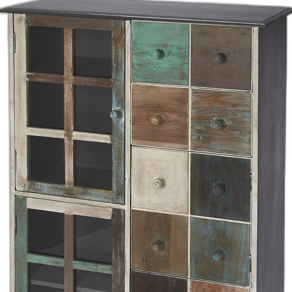32" Brown & Dark Brown Solid Wood Accent Chest - 2 Drawers & Cabinet – Duvencioglu