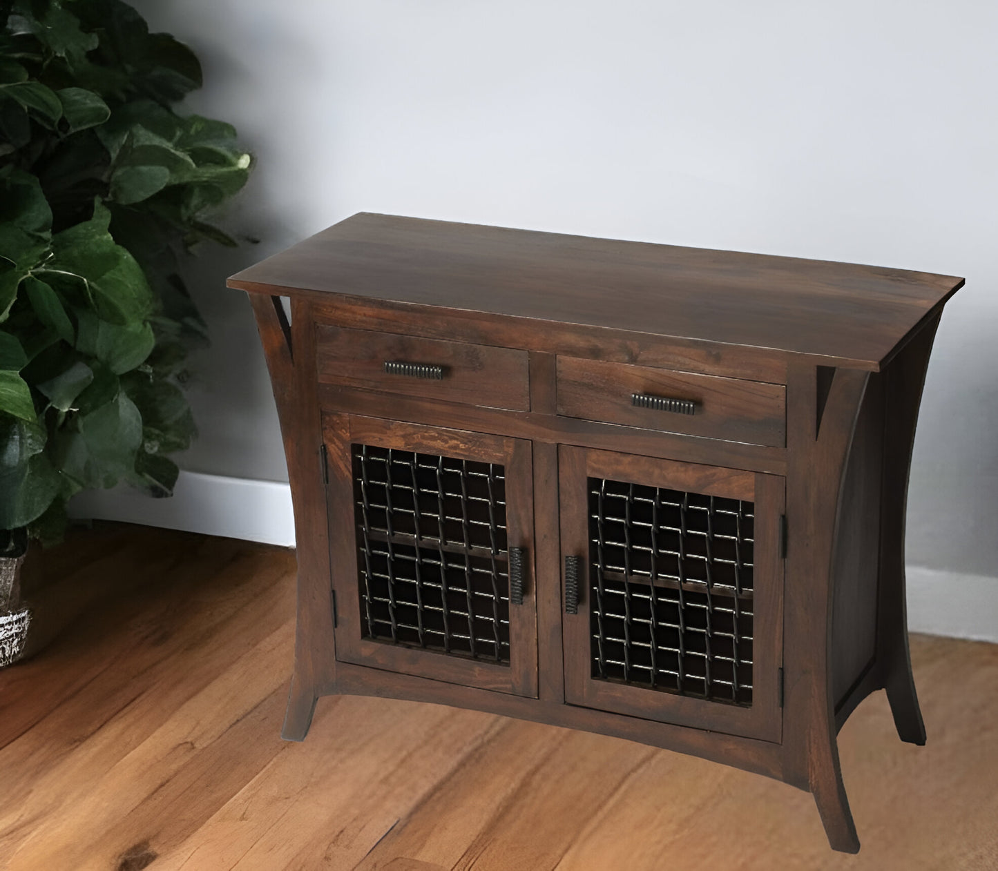 44" Dark Brown Solid Wood Accent Chest - 2 Drawers & Cabinet Storage – Duvencioglu