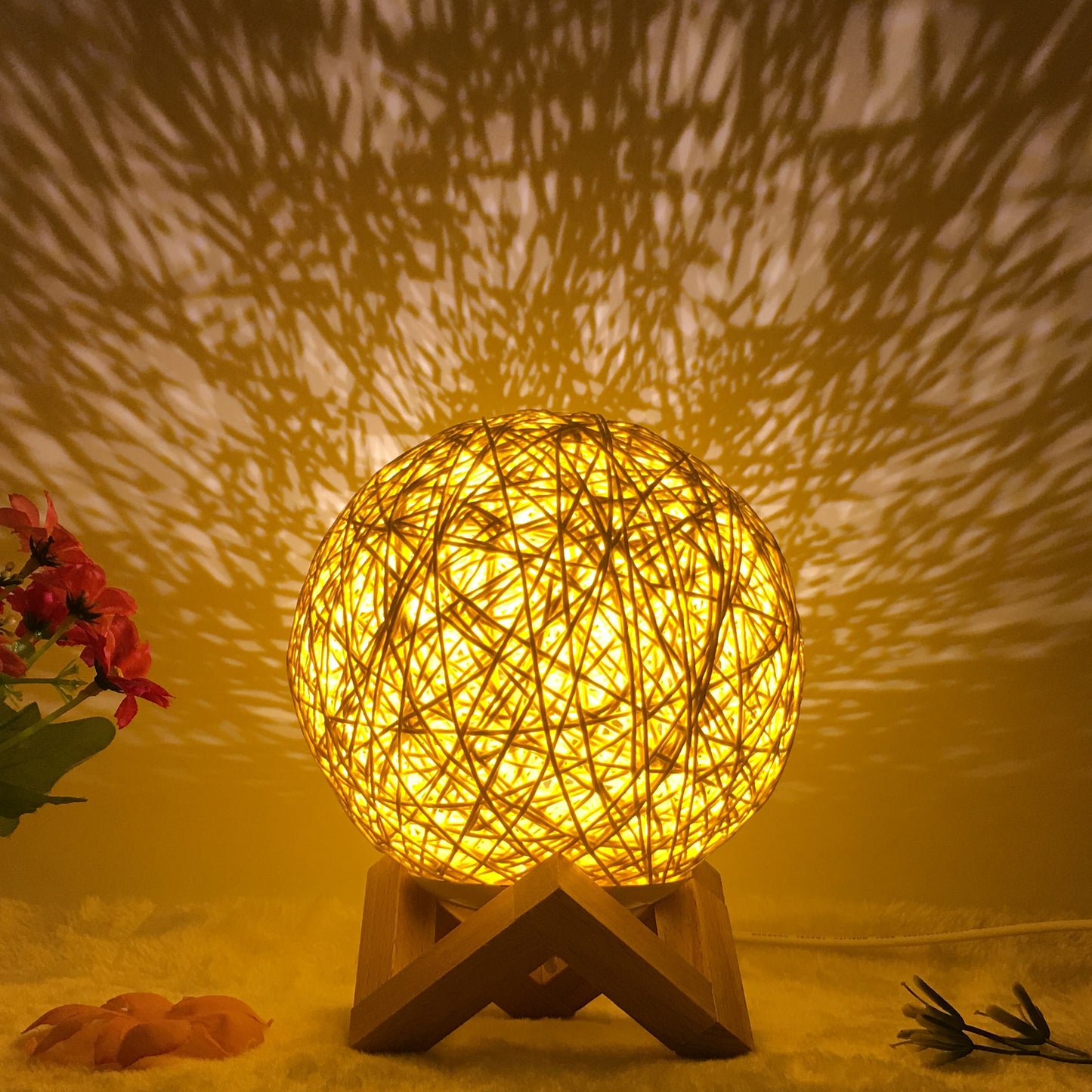 Creative Linen & Rattan Ball Table Lamp with Remote Control – Duvencioglu