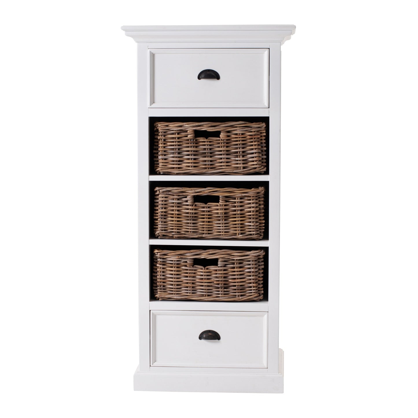 52" White Storage Cabinet with 2 Drawers & Removable Rattan Baskets – Duvencioglu