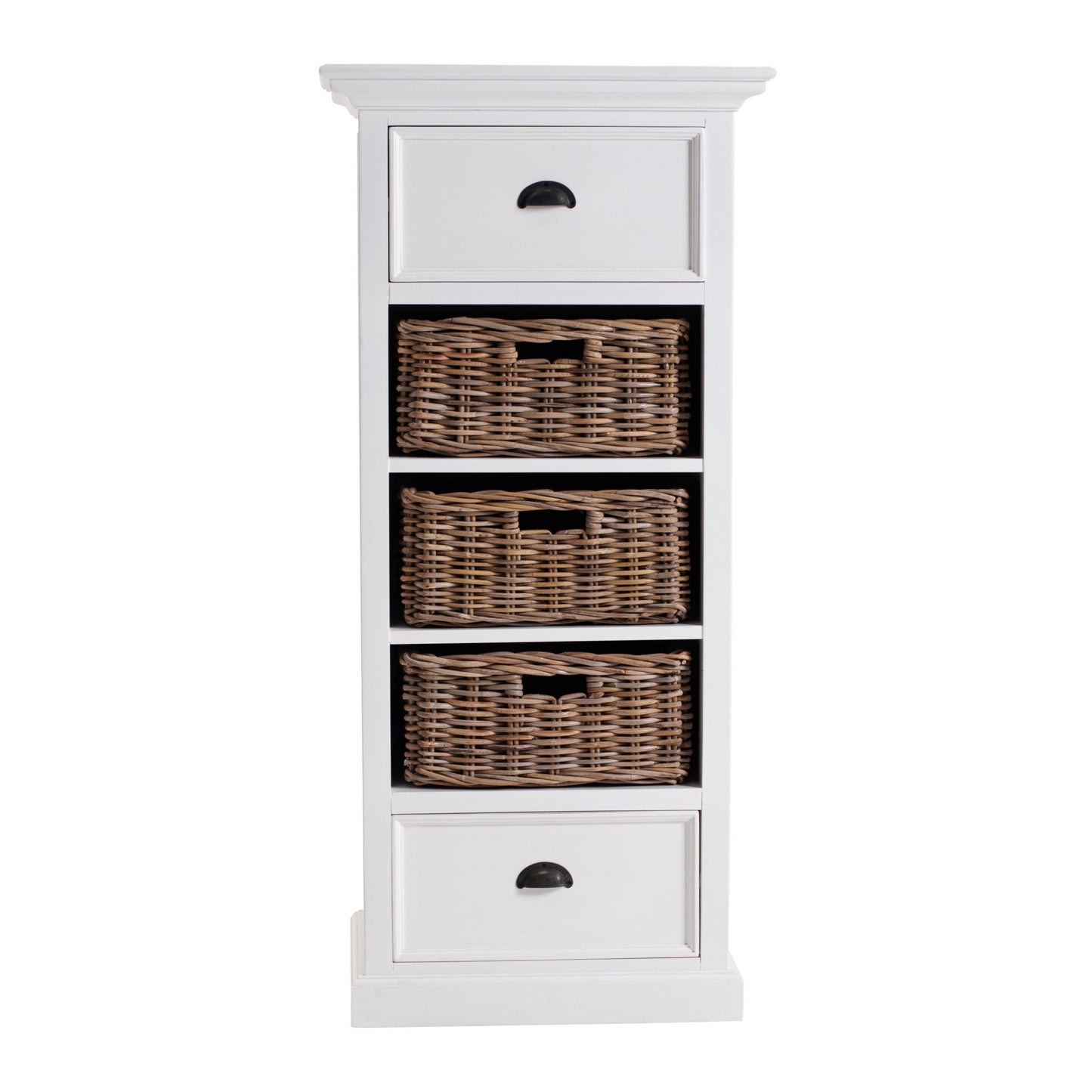 52" White Storage Cabinet with 2 Drawers & Removable Rattan Baskets – Duvencioglu