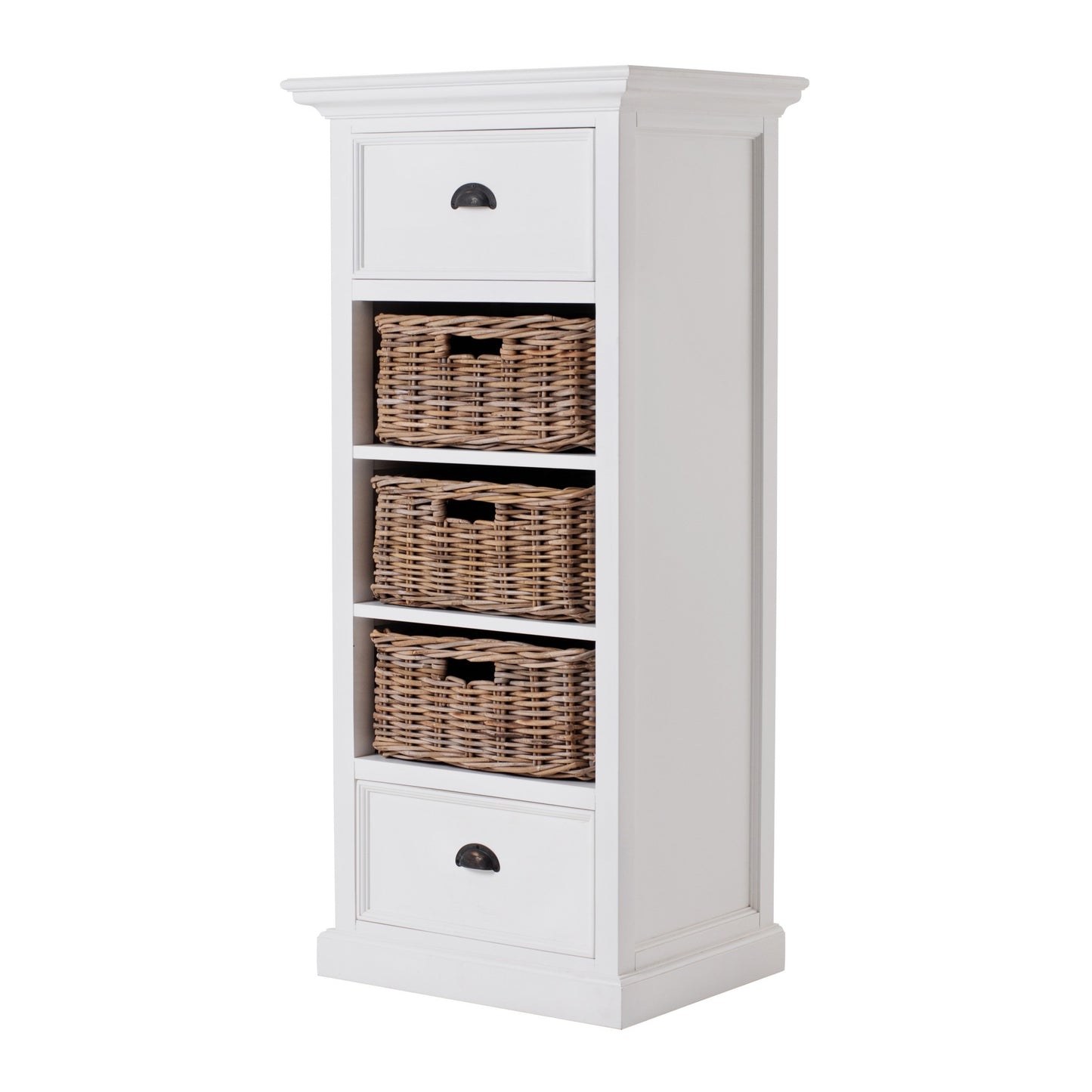 52" White Storage Cabinet with 2 Drawers & Removable Rattan Baskets – Duvencioglu