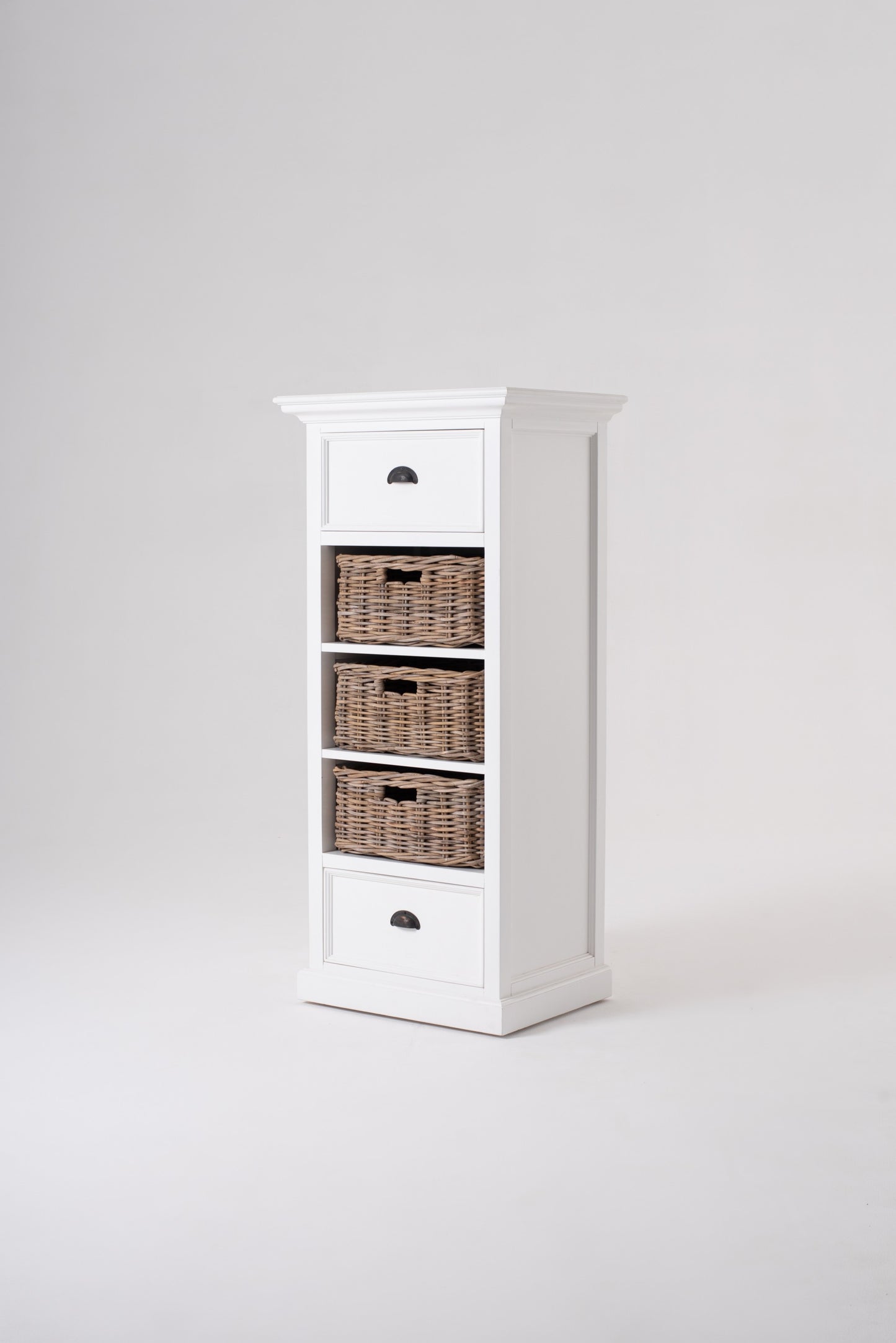 52" White Storage Cabinet with 2 Drawers & Removable Rattan Baskets – Duvencioglu