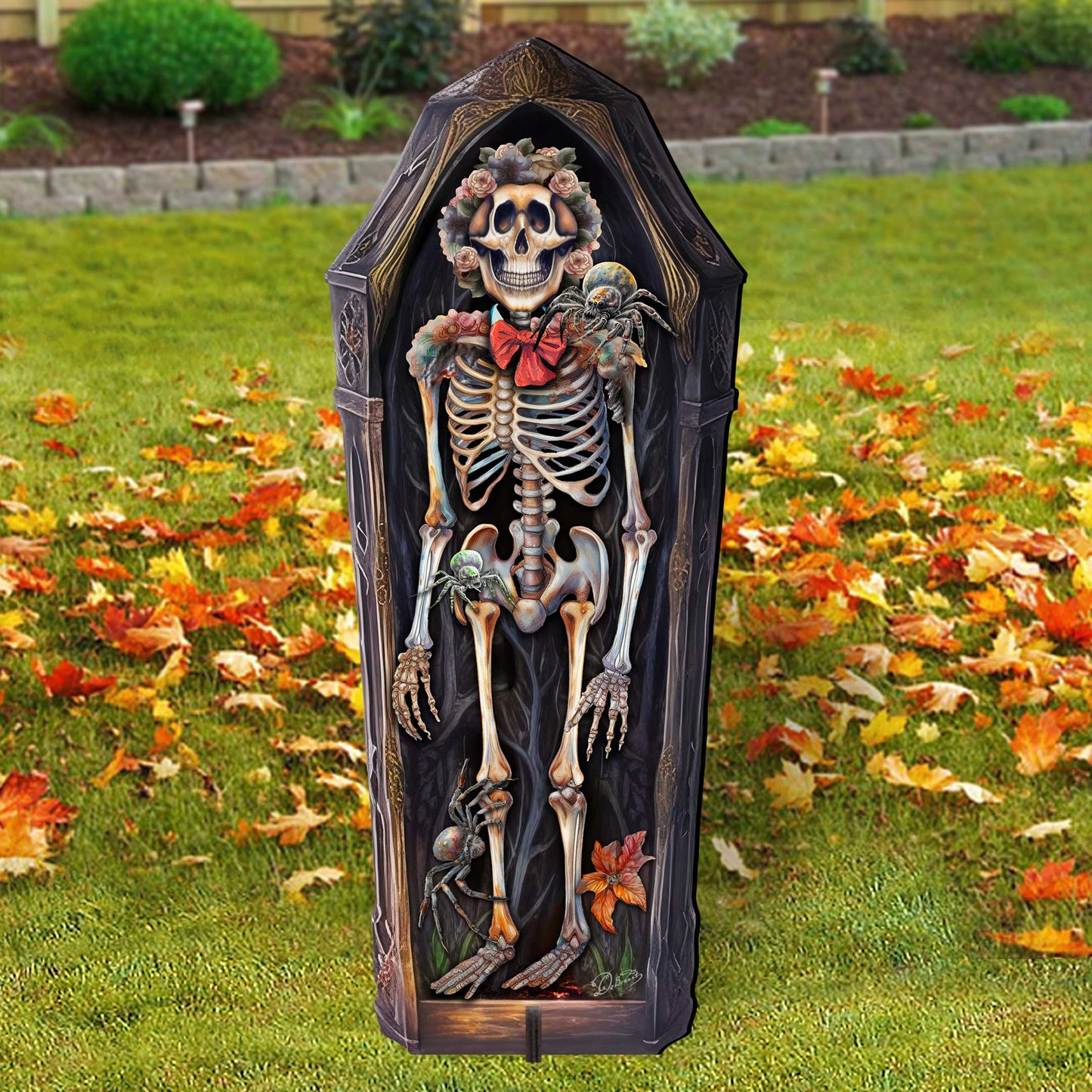 Freestanding Halloween Skeleton Coffin Decor - Handcrafted Wood Art by G. Debrekht (Made in USA) – Duvencioglu