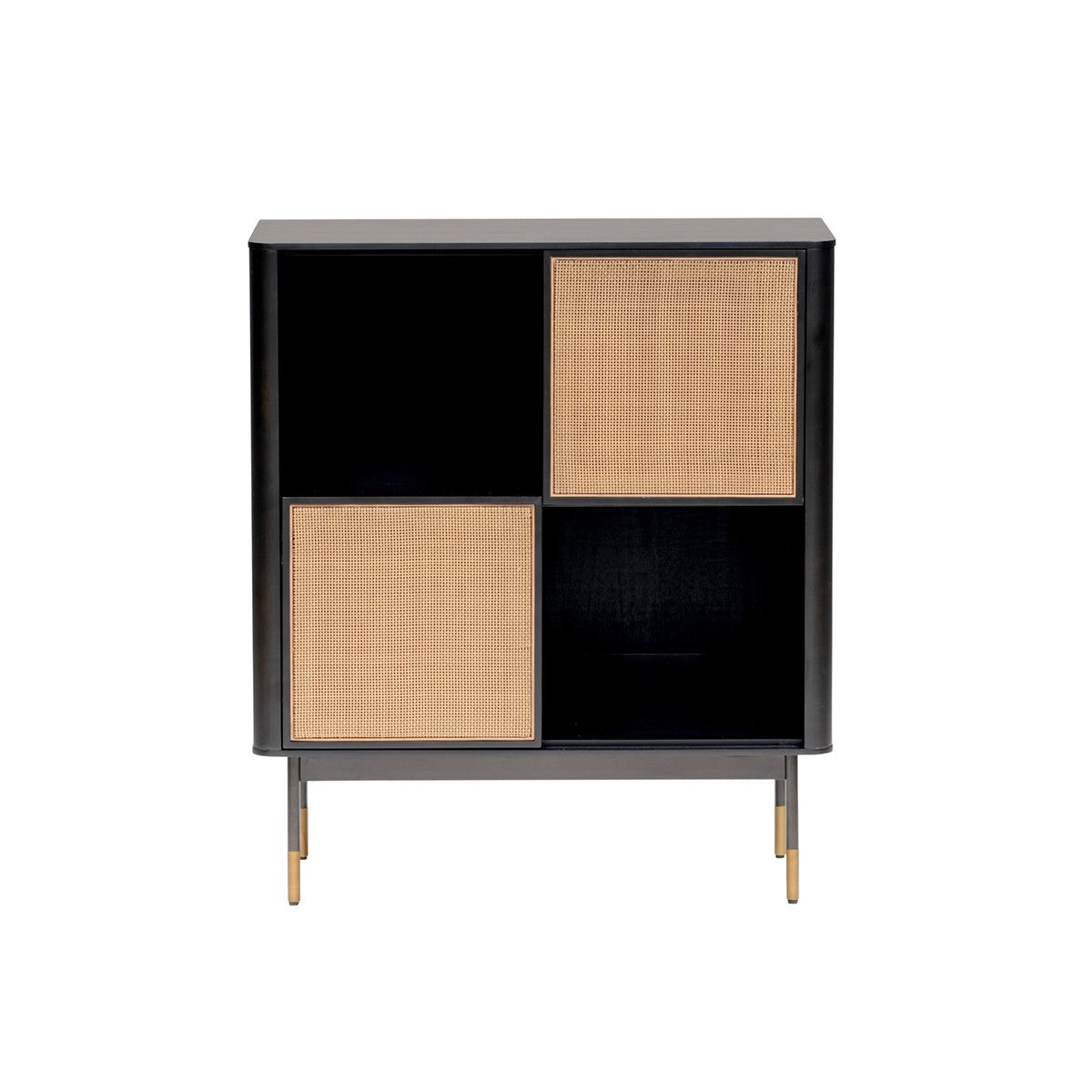 Black Wood and Wicker Accent Cabinet - Open & Concealed Storage – Duvencioglu