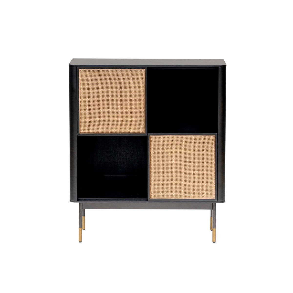Black Wood and Wicker Accent Cabinet - Open & Concealed Storage – Duvencioglu
