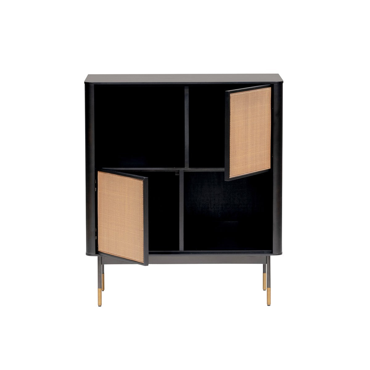 Black Wood and Wicker Accent Cabinet - Open & Concealed Storage – Duvencioglu