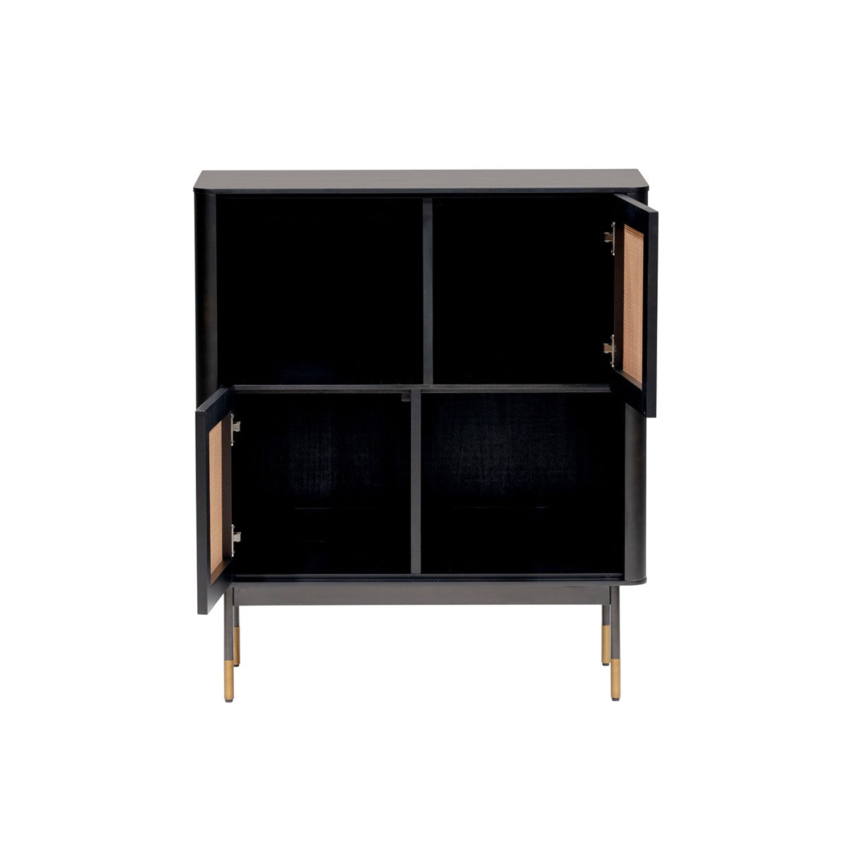 Black Wood and Wicker Accent Cabinet - Open & Concealed Storage – Duvencioglu
