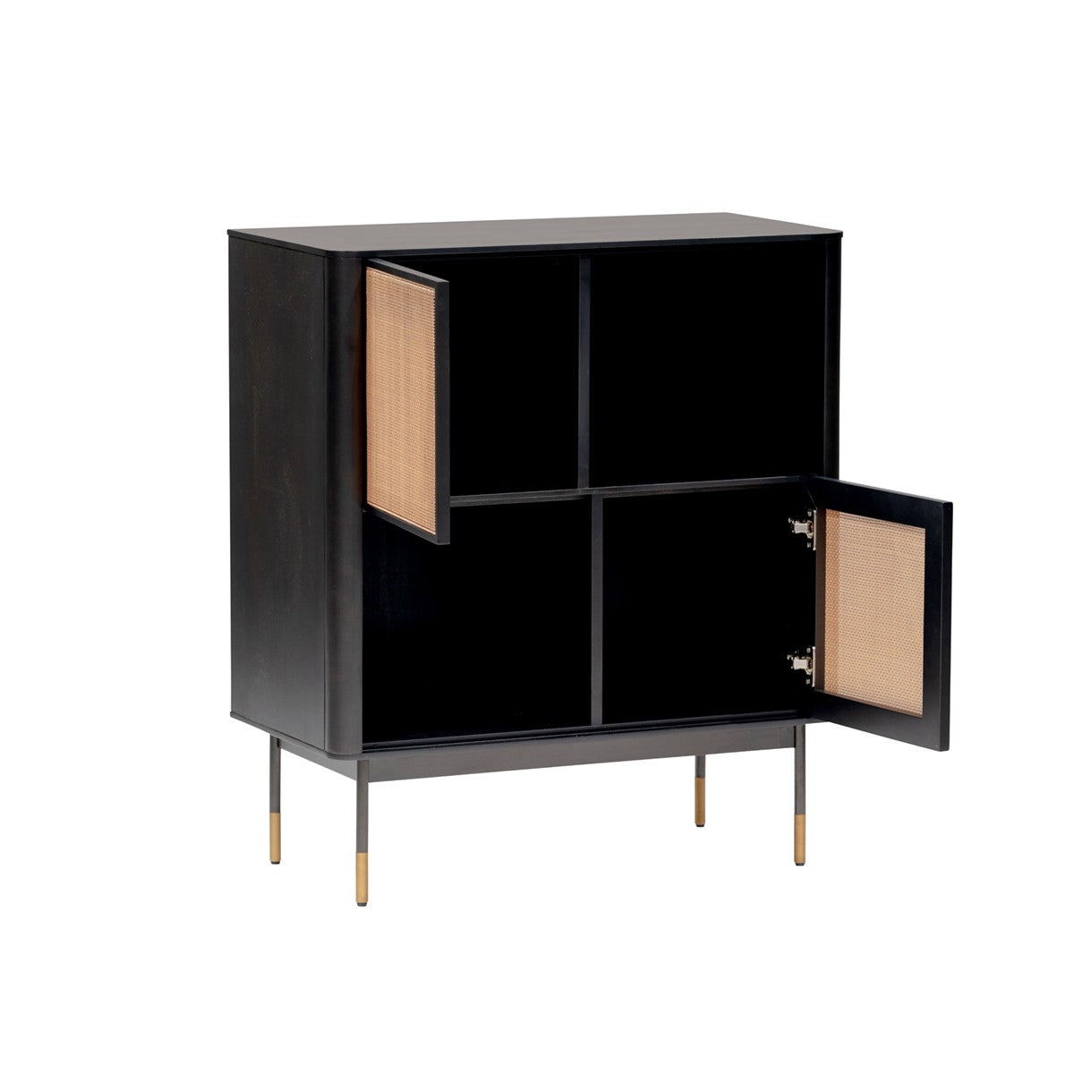 Black Wood and Wicker Accent Cabinet - Open & Concealed Storage – Duvencioglu