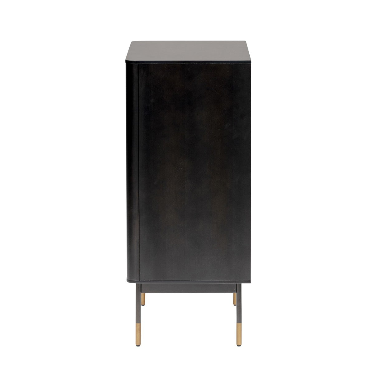 Black Wood and Wicker Accent Cabinet - Open & Concealed Storage – Duvencioglu