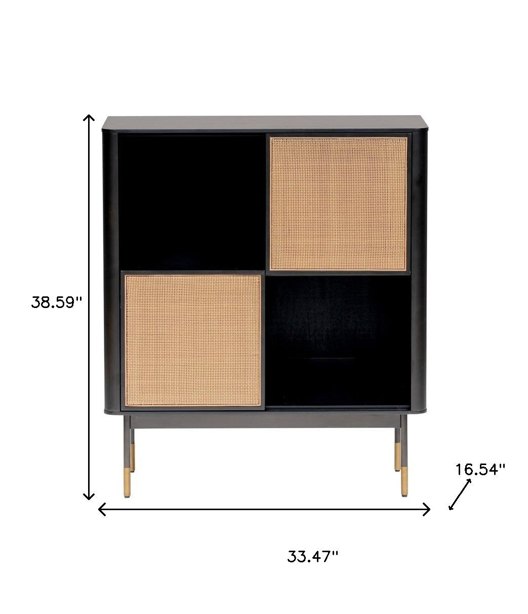 Black Wood and Wicker Accent Cabinet - Open & Concealed Storage – Duvencioglu