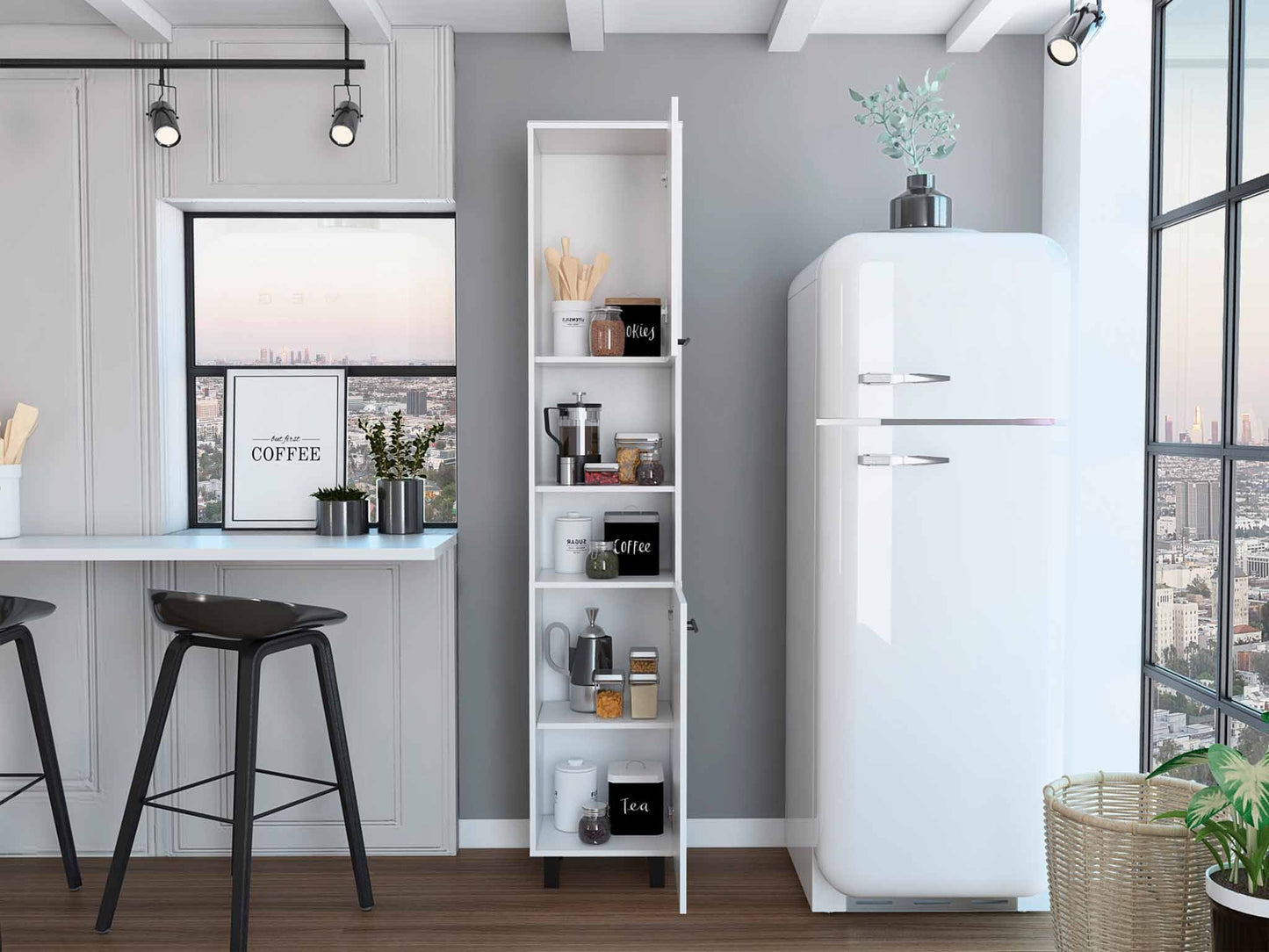 78" Modern White Pantry Cabinet - Tall Kitchen Storage with 5 Shelves – Duvencioglu