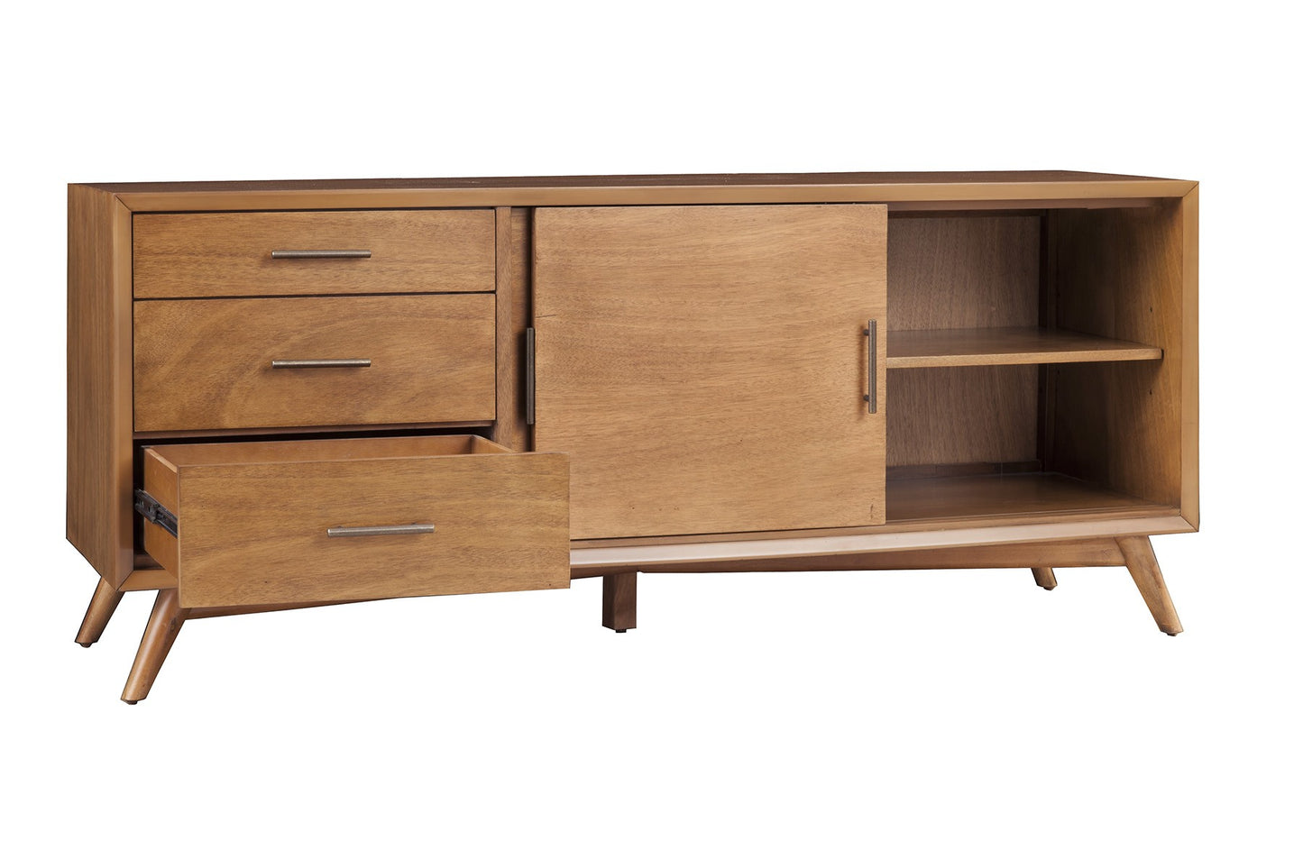 64-Inch Modern Brown TV Stand - Sliding Door & Drawer Storage