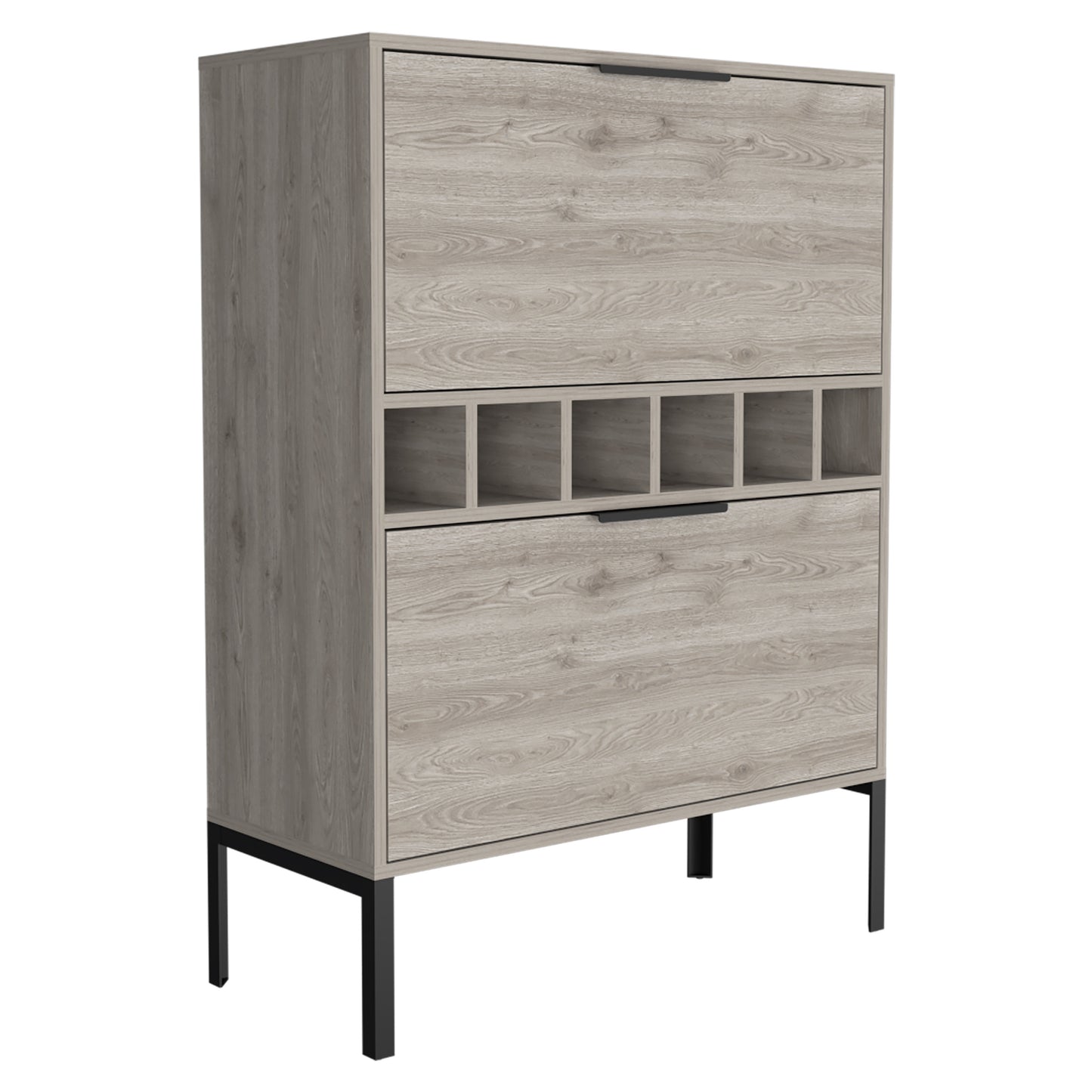43" Modern Console Bar Cabinet - Light Gray & Black with Drop-Down Doors – Duvencioglu