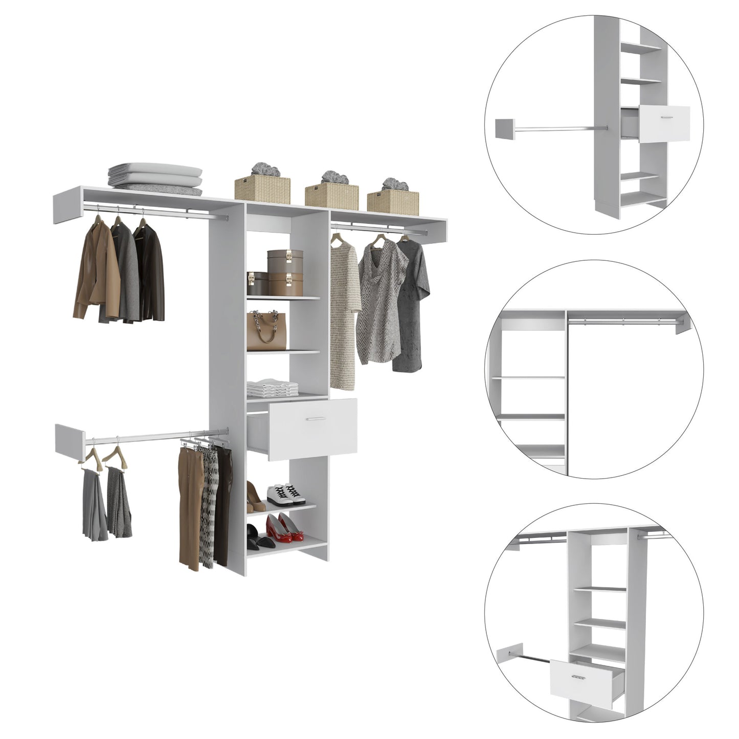98" Wide White Storage Cabinet - 5 Shelves & 1 Drawer Unit – Duvencioglu
