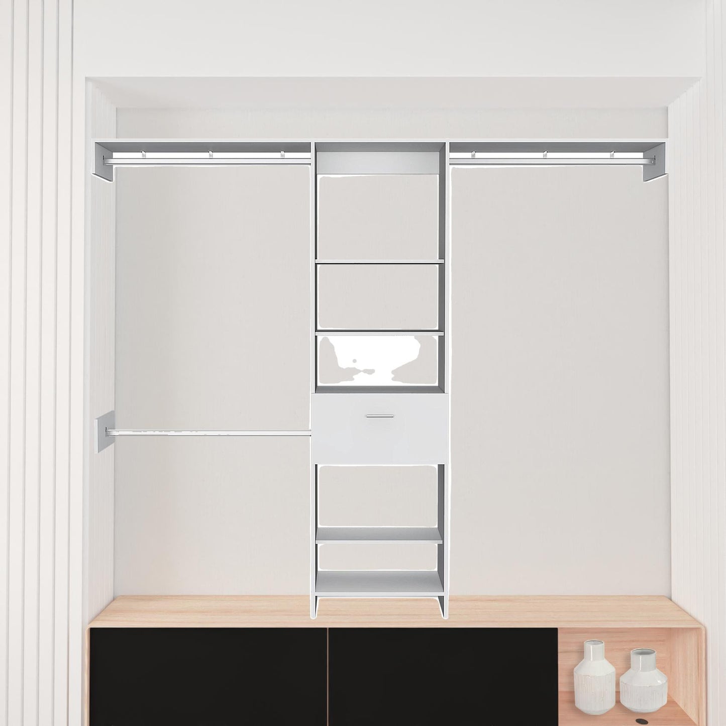 98" Wide White Storage Cabinet - 5 Shelves & 1 Drawer Unit – Duvencioglu