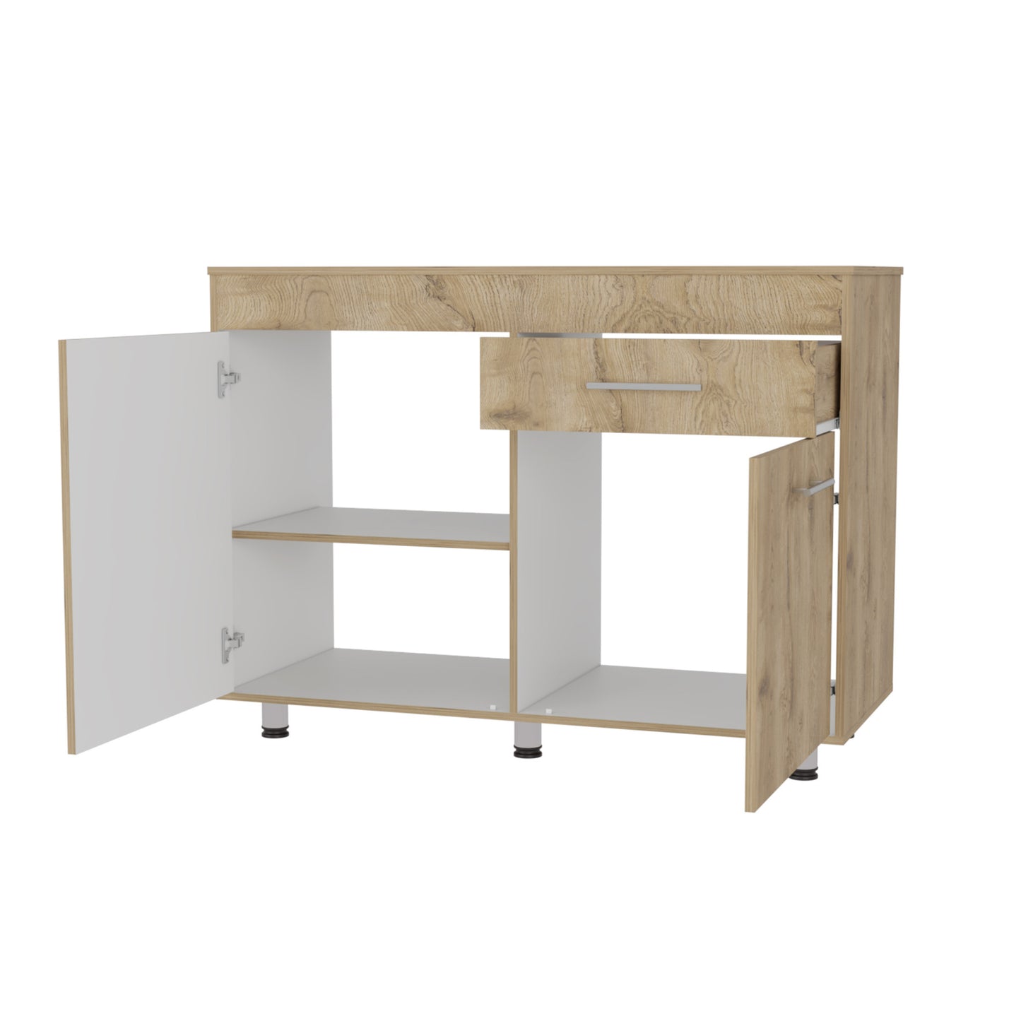47" Natural Console Accent Cabinet - 3 Shelves & 1 Drawer Storage – Duvencioglu