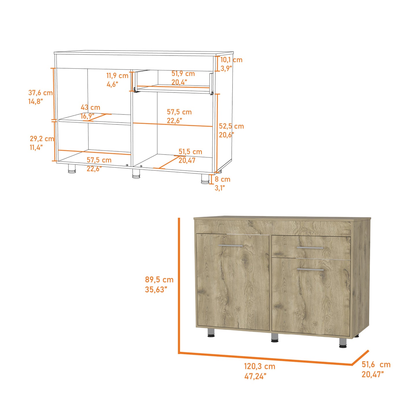47" Natural Console Accent Cabinet - 3 Shelves & 1 Drawer Storage – Duvencioglu