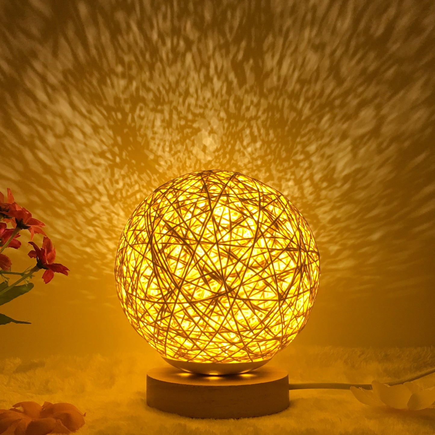 Creative Linen & Rattan Ball Table Lamp with Remote Control – Duvencioglu
