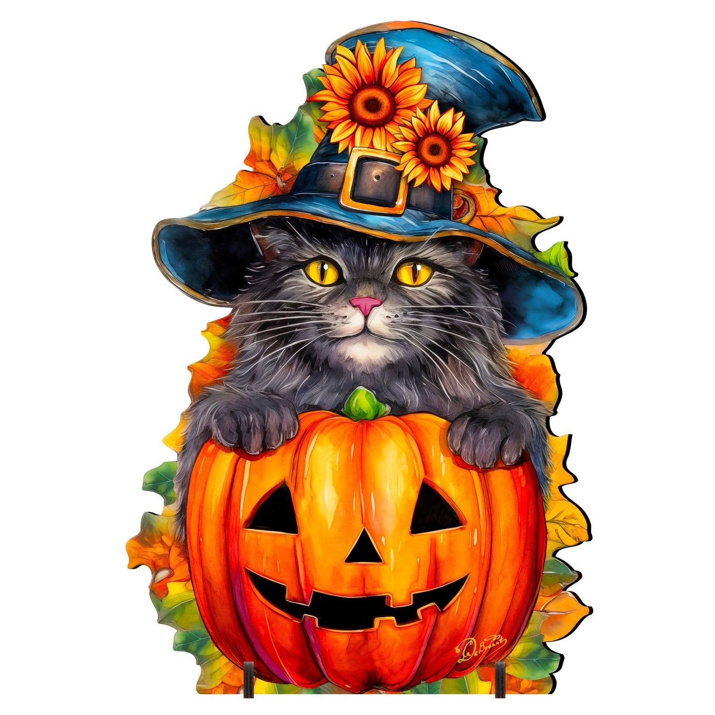 Freestanding Halloween Black Cat Decor - Handcrafted Wood Art by G. Debrekht (Made in USA) – Duvencioglu
