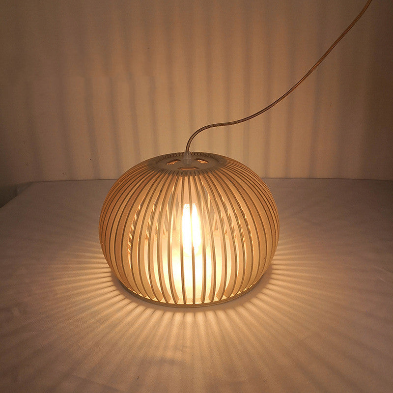 Nordic Wood Pumpkin Chandelier – Ø33 cm Half-Round Pendant – Duvencioglu