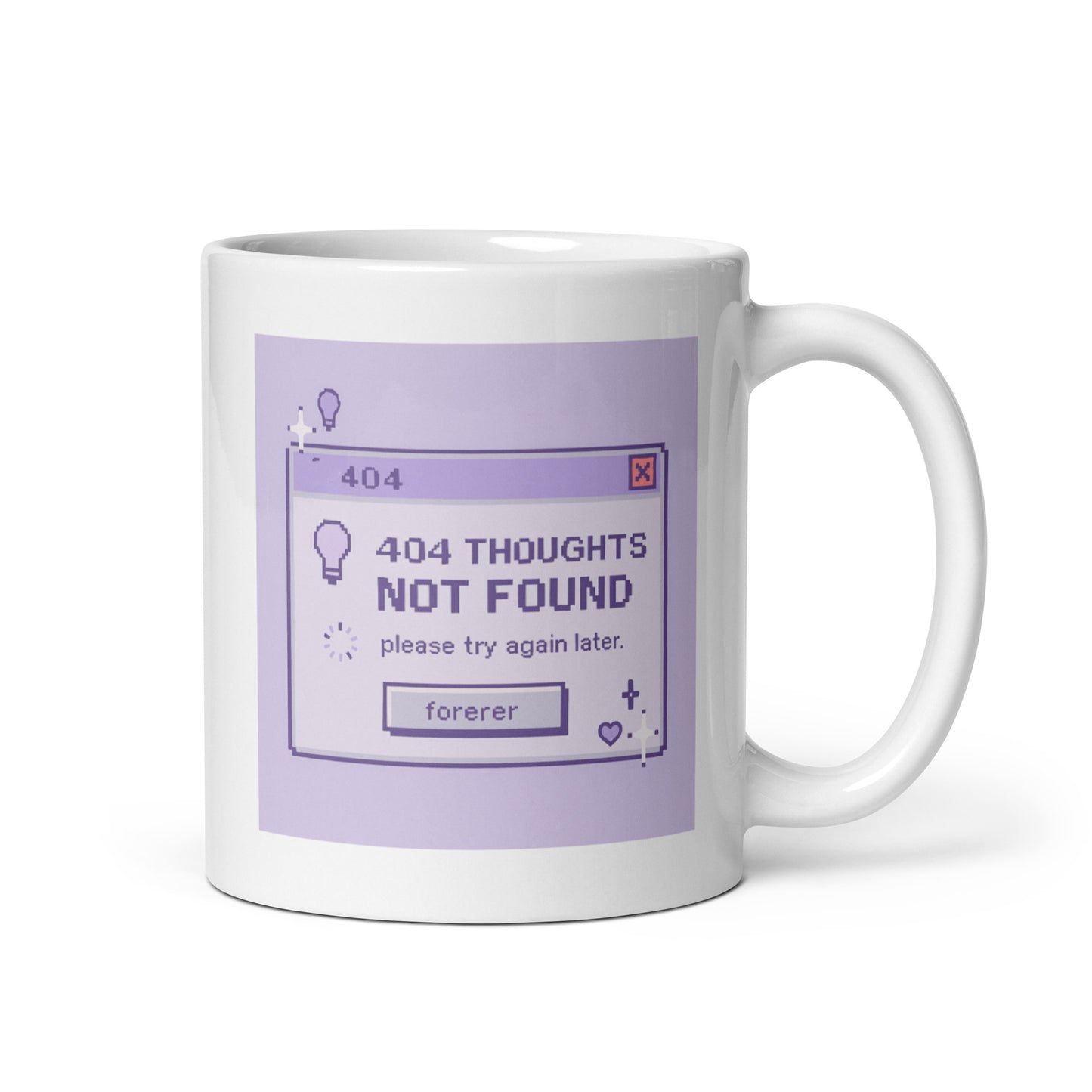 404 Thoughts Not Found Mug – Retro Computer Error Design – Glitchy Y2K Aesthetic – Funny Mental Lag Coffee Cup – Duvencioglu