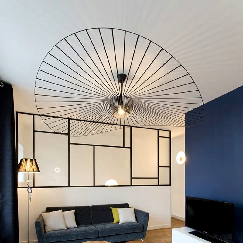 Straw Hat LED Chandelier – 60 cm Fabric Pendant Light – Duvencioglu