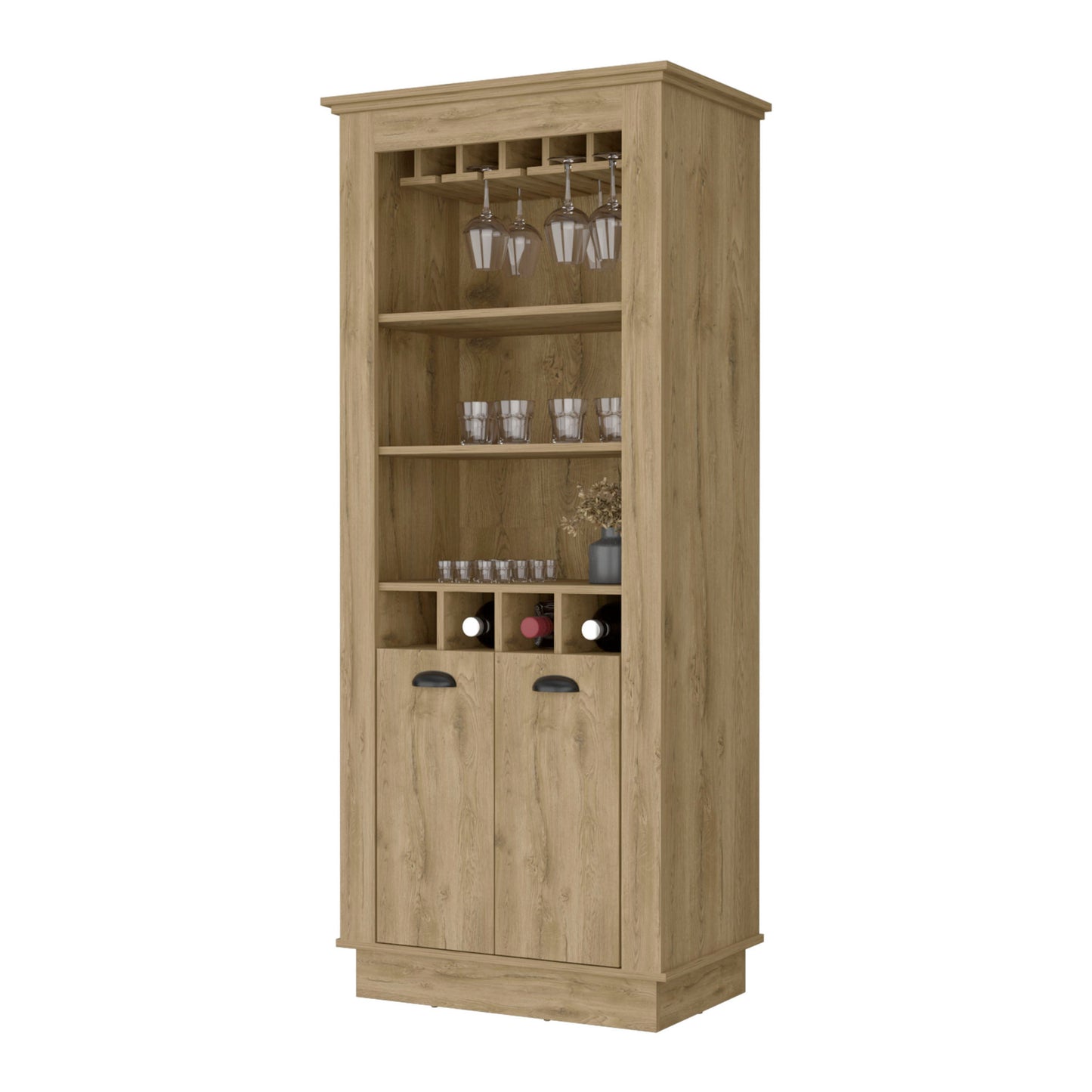 70" Brown Bar Cabinet - Wine Storage Console with Shelves – Duvencioglu