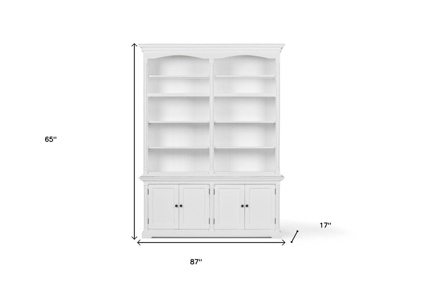 65" White Solid Wood Dining Hutch - Display Cabinet with Fourteen Shelves – Duvencioglu